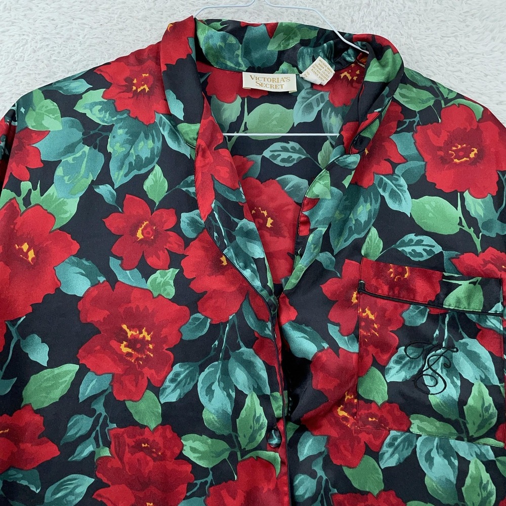 Vtg Victoria's Secret Gold Label Satin Sleep Shirt Womens Medium Floral Pajama